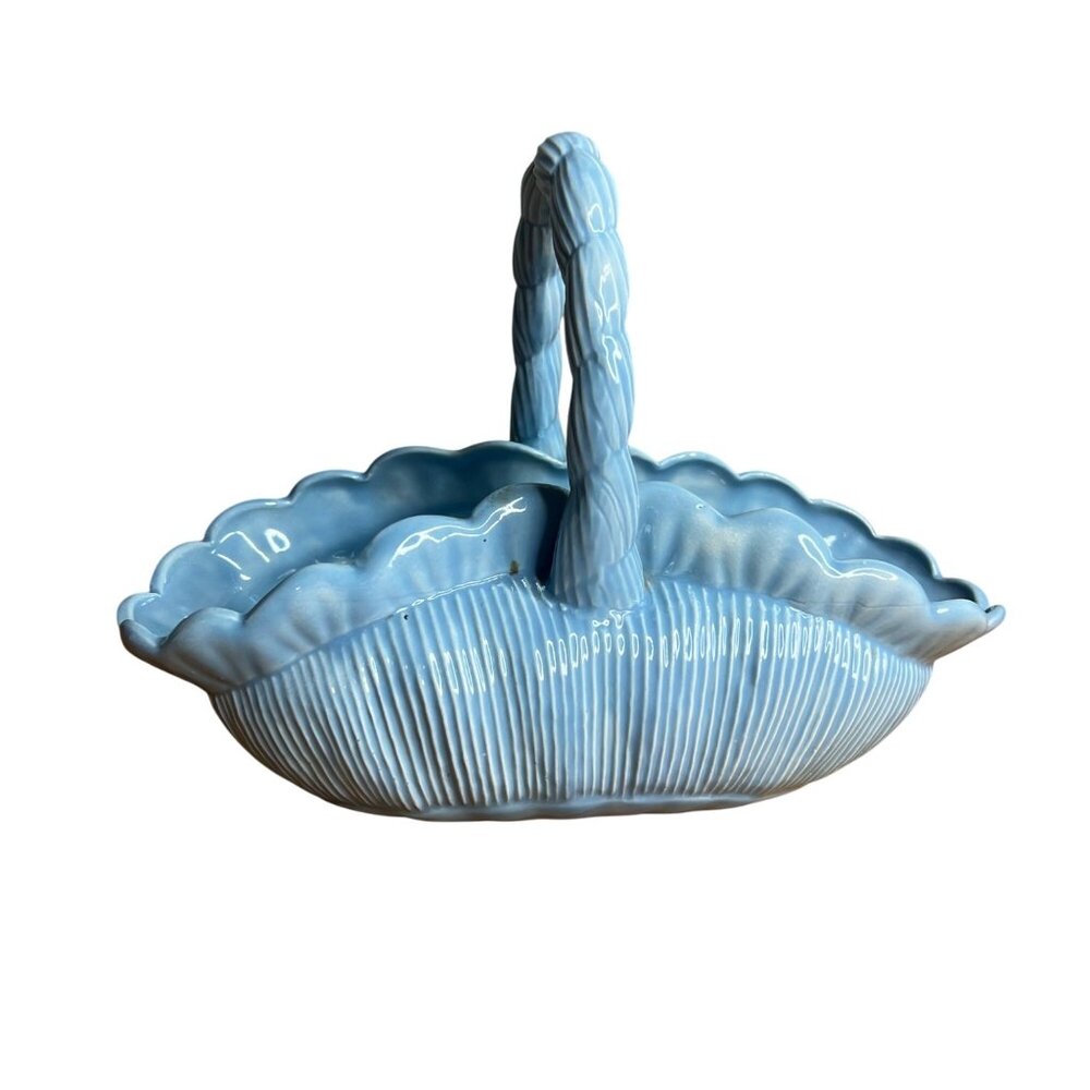 Vintage Ceramic Flower Basket Handmade Blue Cottage‎ Farmhouse Decor